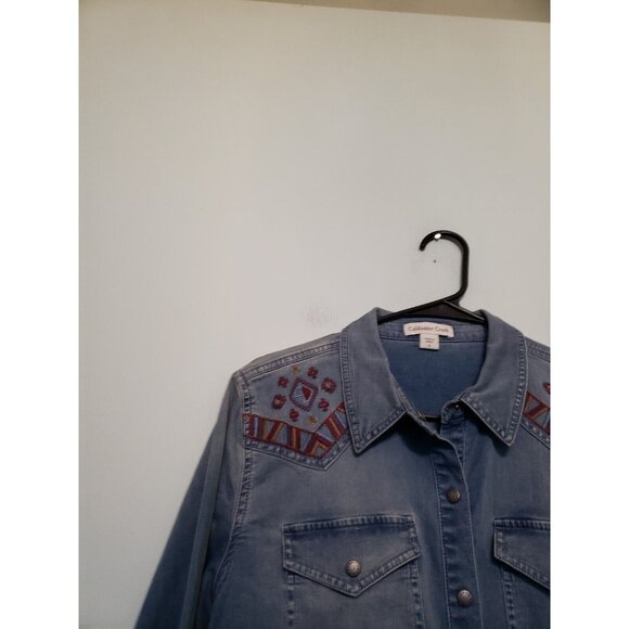 Coldwater Creek Women S Shirt Snap Front Blue Denim Western Embroidery Southwest - Picture 4 of 6